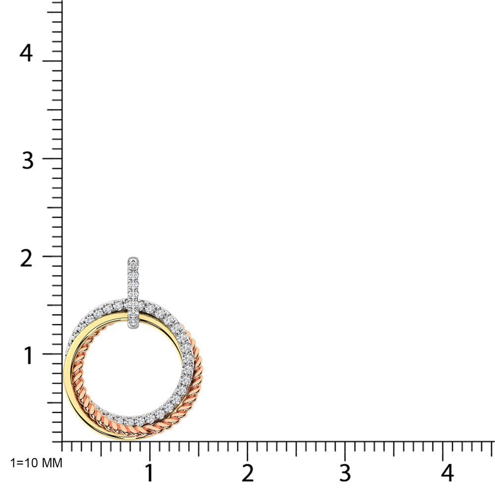 14K Three Tone Diamond 1/5 Ct.Tw. Circle Fashion Pendant