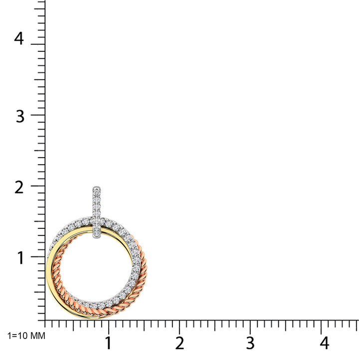 14K Three Tone Diamond 1/5 Ct.Tw. Circle Fashion Pendant