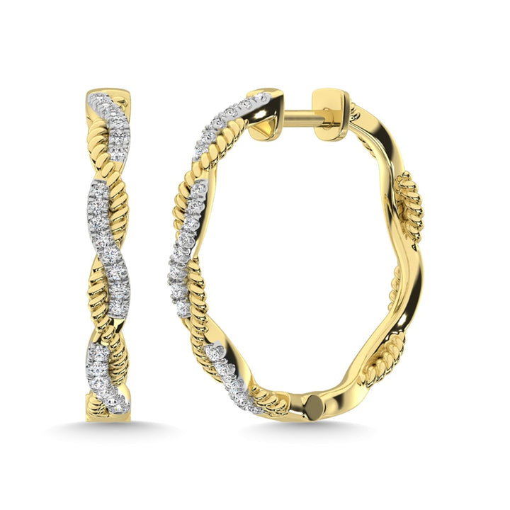 10K Yellow Gold Diamond 1/5 Ct.Tw. Hoop Earrings
