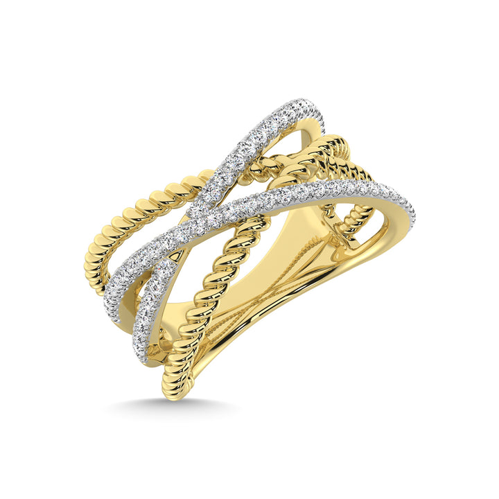 14K Yellow Gold Diamond 1/3 Ct.Tw. Crossover Fashion Ring