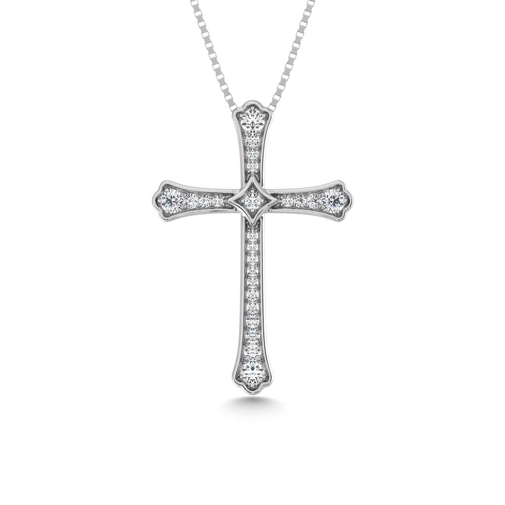 14K White Gold Diamond 1/4 Ct.Tw. Cross Pendant