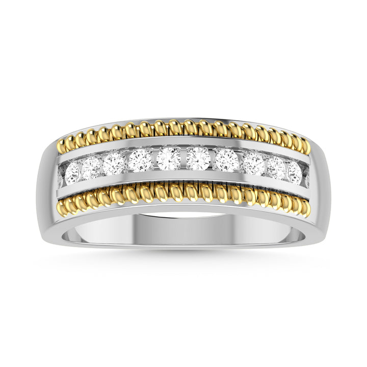 10K Two Tone Diamond 1/3 Ct.Tw. Mens Wedding Band