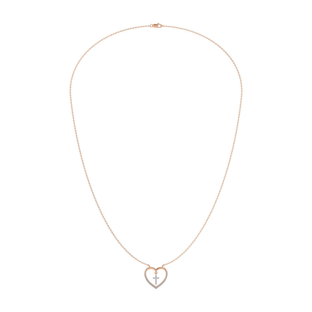 10K Two Tone Diamond 1/6 Ct.Tw. Heart and Cross Necklace