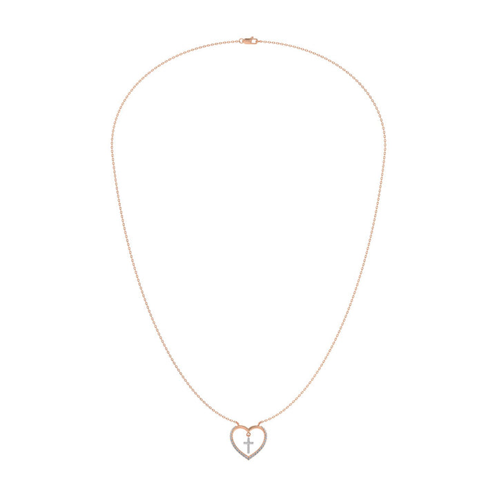 10K Two Tone Diamond 1/6 Ct.Tw. Heart and Cross Necklace