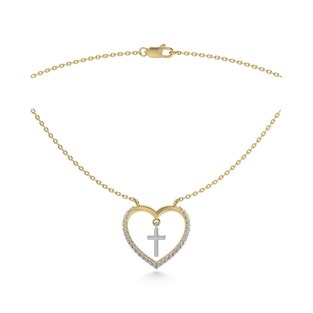 10K Two Tone Diamond 1/6 Ct.Tw. Heart and Cross Necklace