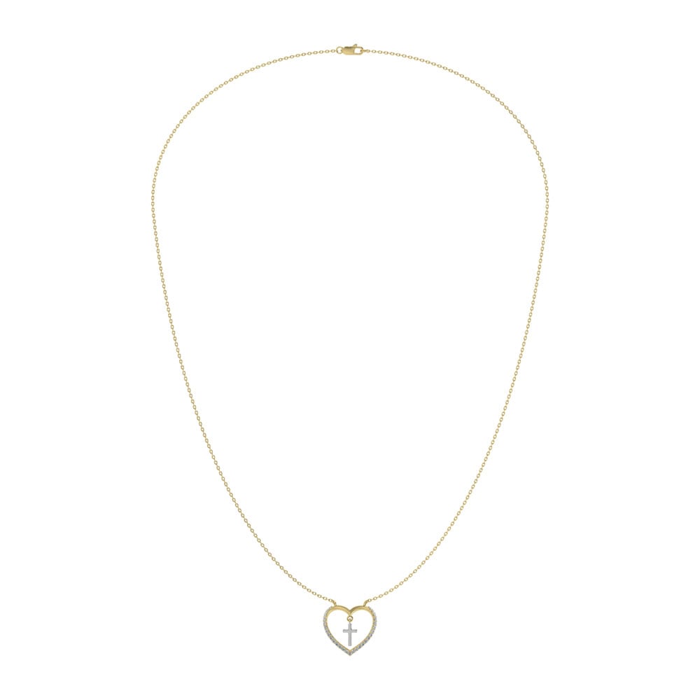 10K Two Tone Diamond 1/6 Ct.Tw. Heart and Cross Necklace