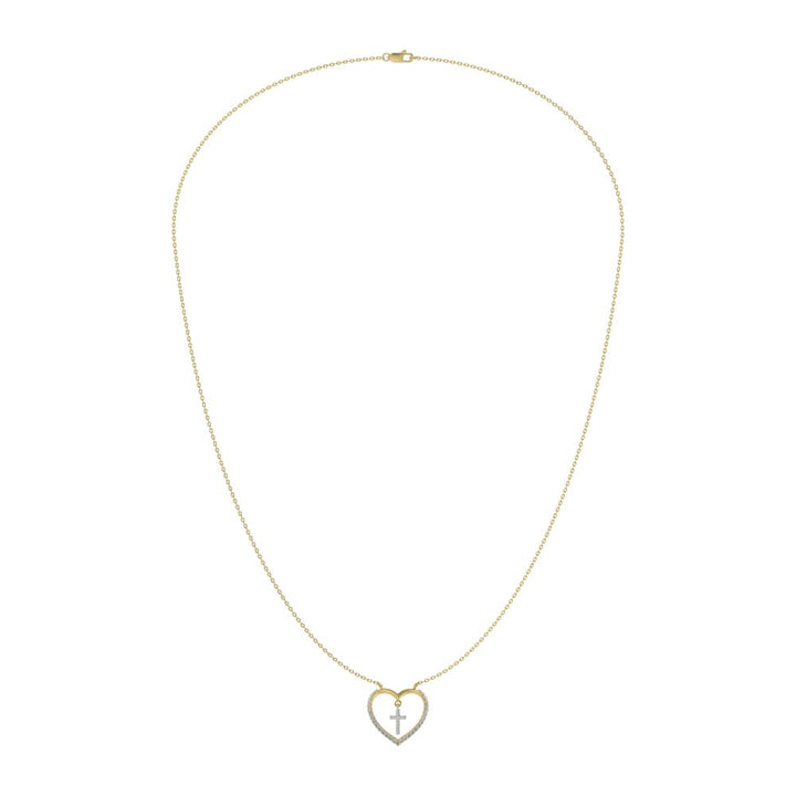 10K Two Tone Diamond 1/6 Ct.Tw. Heart and Cross Necklace