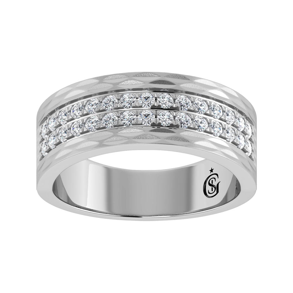 14K White Gold Diamond 3/4.Ct. Tw. Mens Machine Band