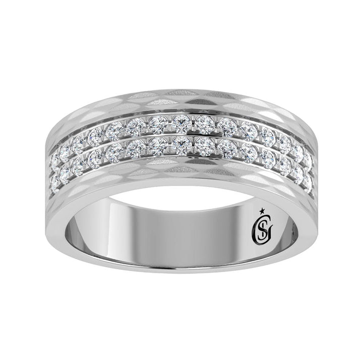 14K White Gold Diamond 3/4.Ct. Tw. Mens Machine Band