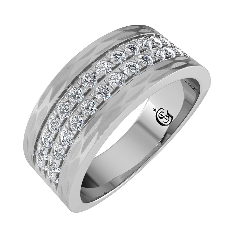 14K White Gold Diamond 3/4.Ct. Tw. Mens Machine Band