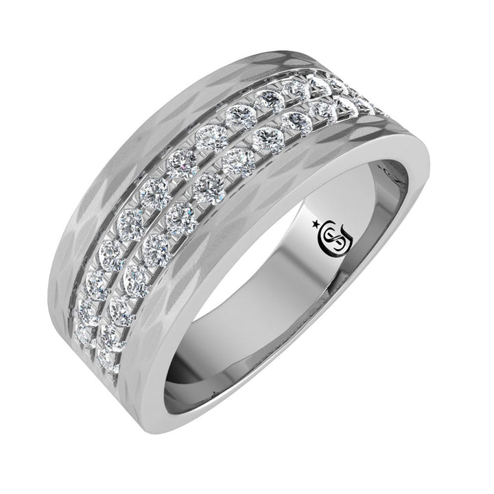 14K White Gold Diamond 3/4.Ct. Tw. Mens Machine Band