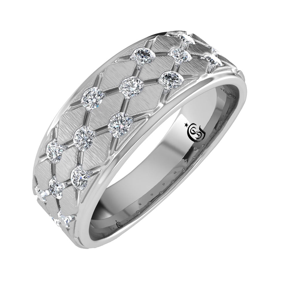 14K White Gold Diamond 1/2.Ct. Tw. Mens Machine Band
