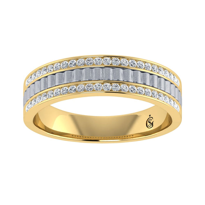 14K Two Tone Diamond 1/3.Ct. Tw. Mens Machine Band