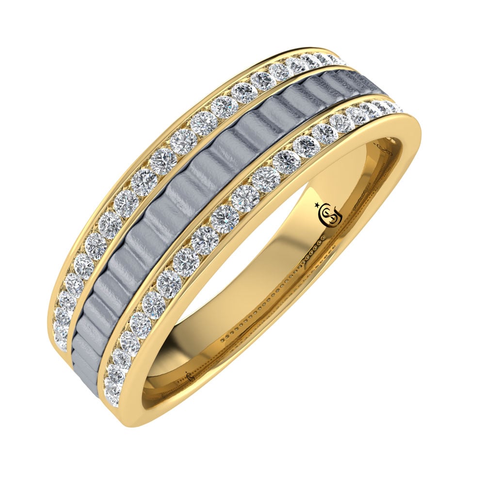 14K Two Tone Diamond 1/3.Ct. Tw. Mens Machine Band