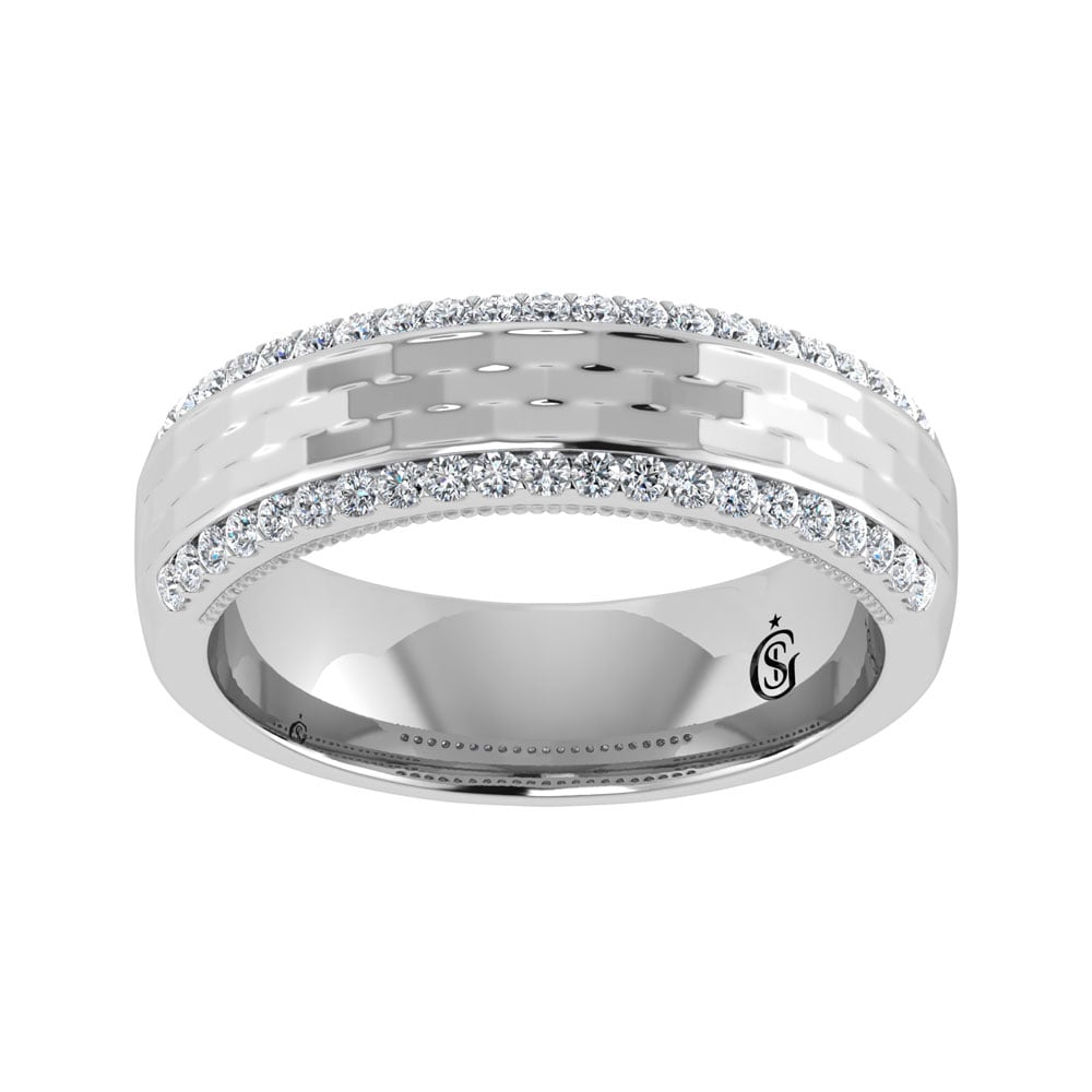 14K White Gold Diamond 1/2.Ct. Tw. Mens Machine Band