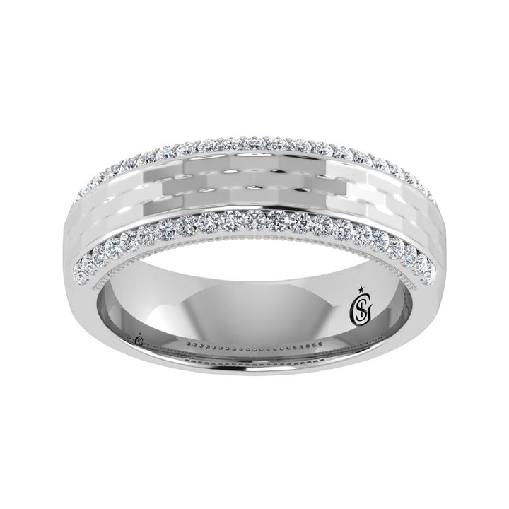 14K White Gold Diamond 1/2.Ct. Tw. Mens Machine Band