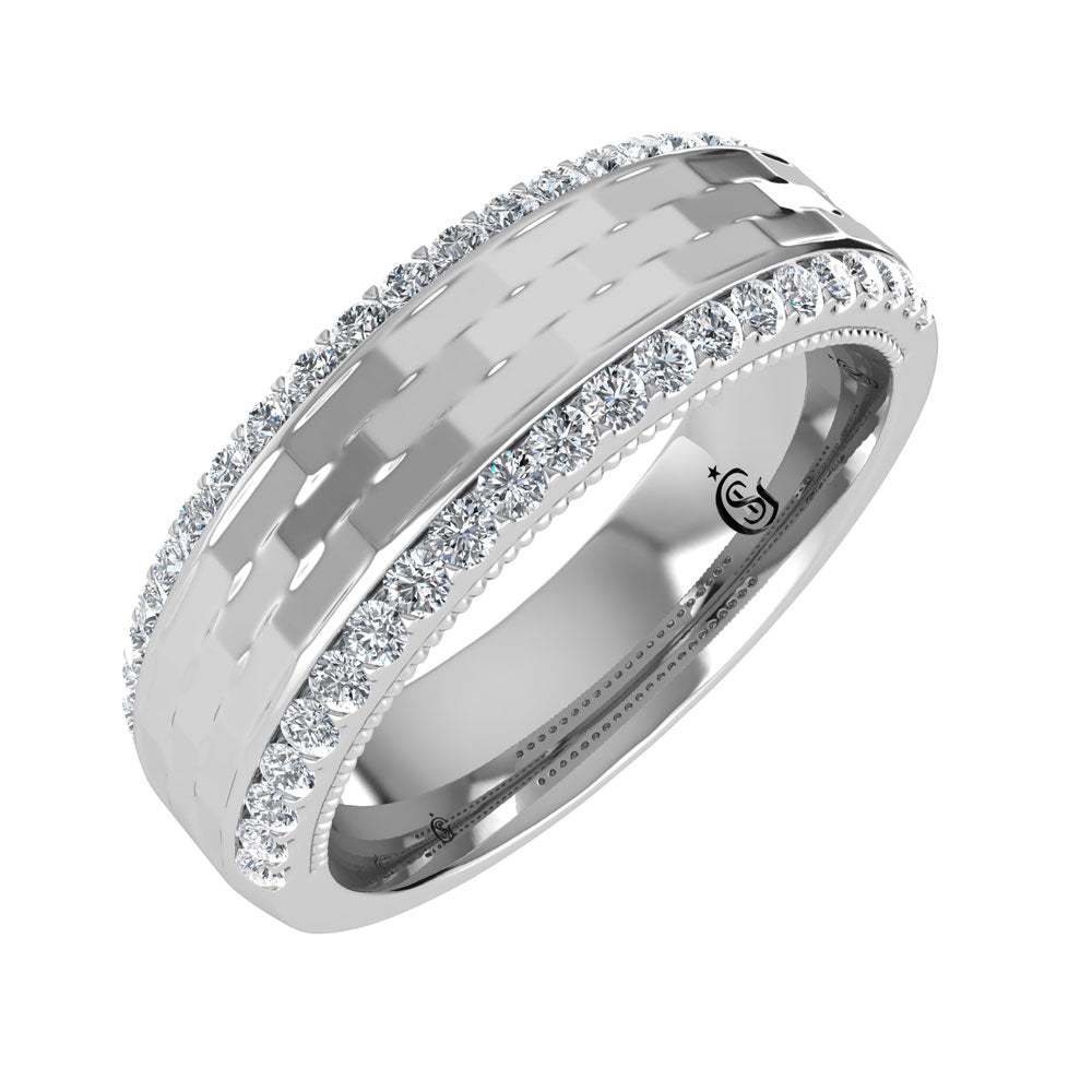14K White Gold Diamond 1/2.Ct. Tw. Mens Machine Band