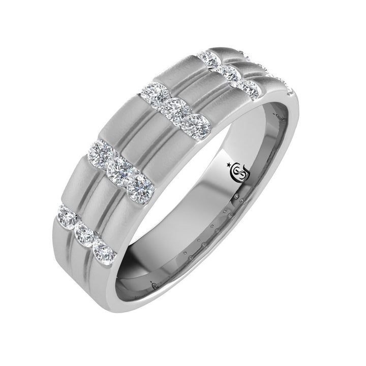 14K White Gold Diamond 1/3.Ct. Tw. Mens Machine Band