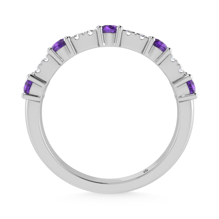14K White Gold Diamond 1/2 Ct. Tw. Alternate Diamond and Amythyst Stackable Band