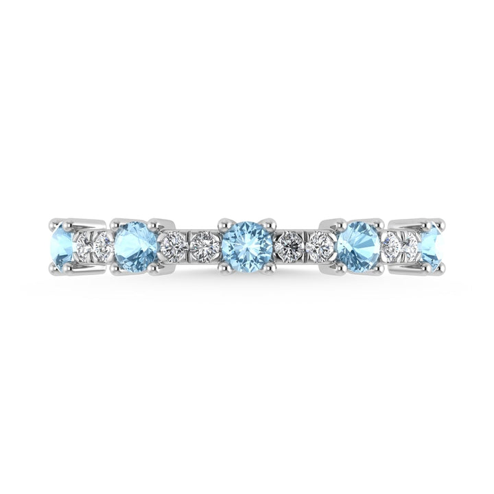 14K White Gold Diamond 3/8 Ct. Tw. Alternate Diamond and Aquamarine Stackable Band