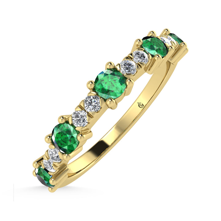 14K Yellow Gold Diamond 1/2 Ct. Tw. Alternate Diamond and Emerald Stackable Band