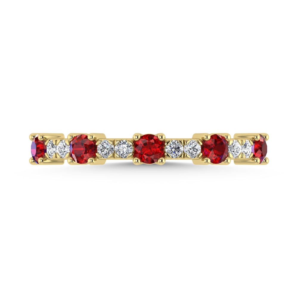14K Yellow Gold Diamond 5/8 Ct. Tw. Alternate Diamond and Ruby Stackable Band