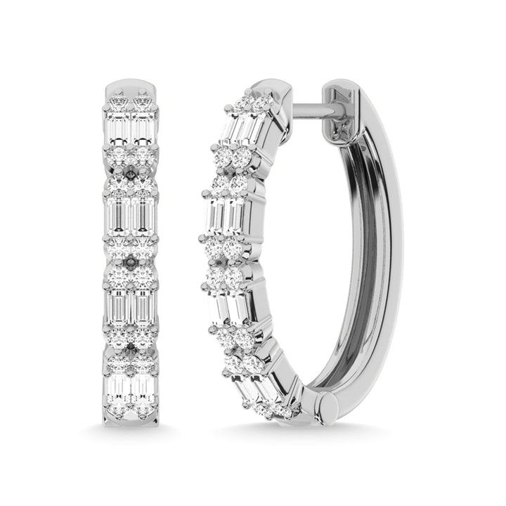 14K White Gold Diamond 1/2 Ct.Tw. Hoop Earrings