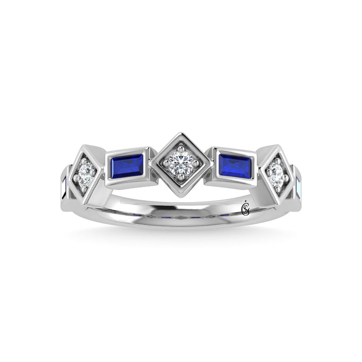 14K White Gold Blue Sapphire & Diamond 7/8 Ct.Tw. Band