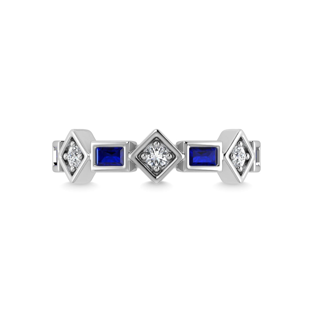 14K White Gold Blue Sapphire & Diamond 7/8 Ct.Tw. Band