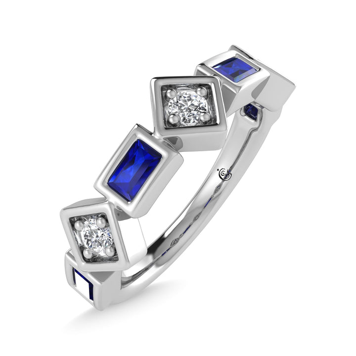 14K White Gold Blue Sapphire & Diamond 7/8 Ct.Tw. Band