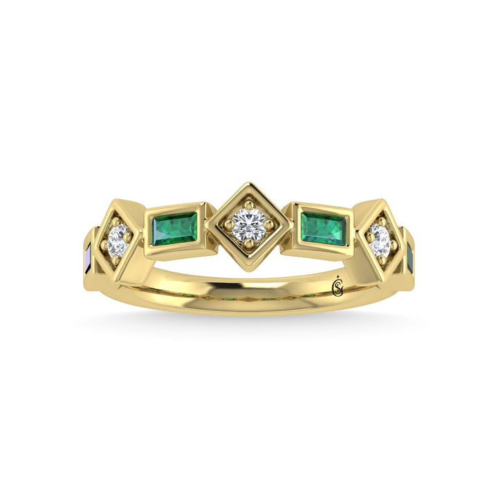 14K Yellow Gold Emerald & Diamond 3/4 Ct.Tw. Band