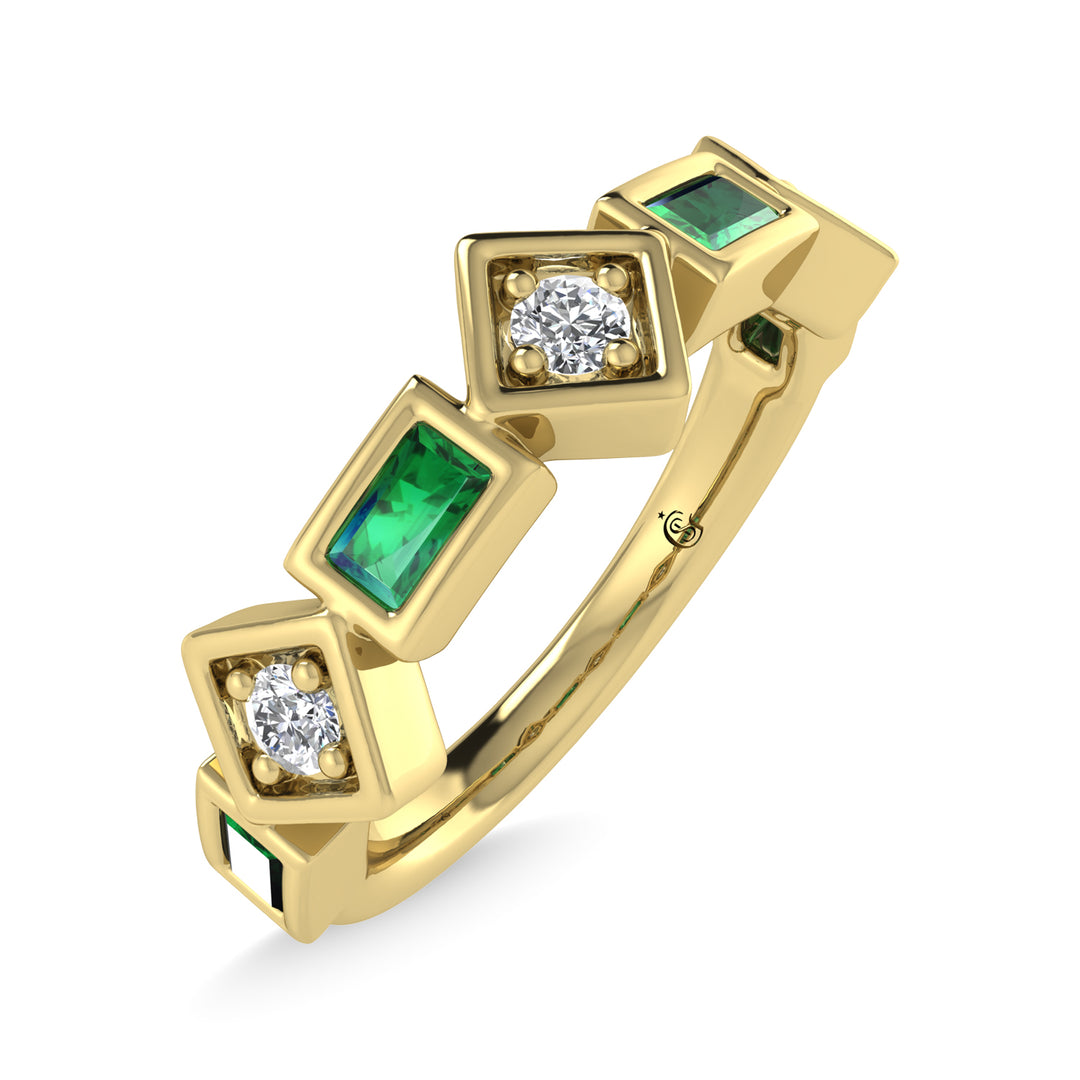 14K Yellow Gold Emerald & Diamond 3/4 Ct.Tw. Band
