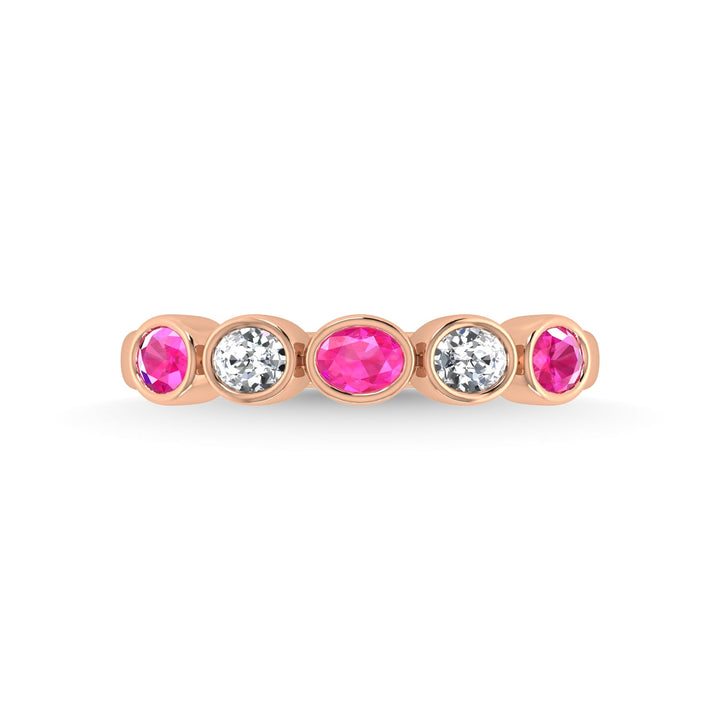 14K Rose Gold Diamond and Pink Sapphire 1 Ct.Tw. Stackable Band