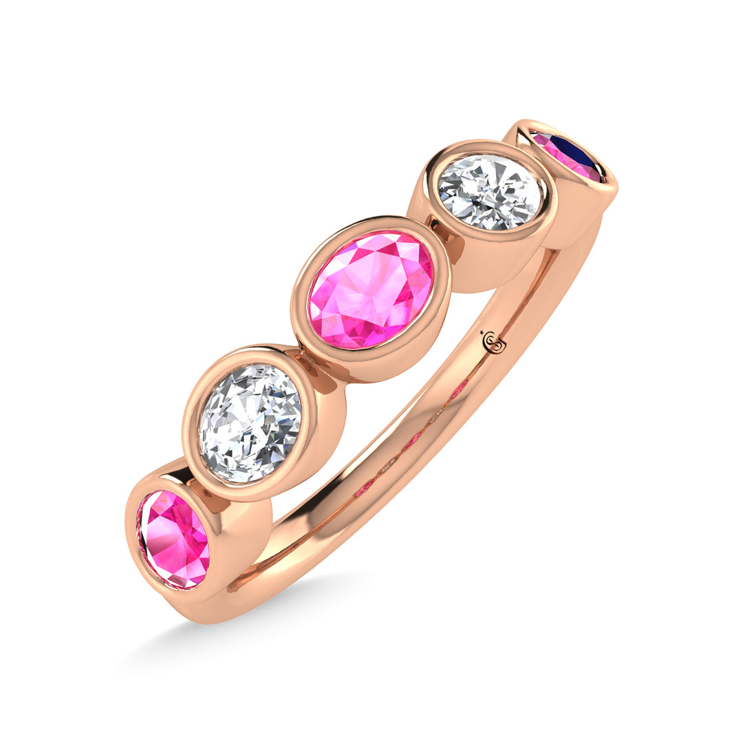 14K Rose Gold Diamond and Pink Sapphire 1 Ct.Tw. Stackable Band