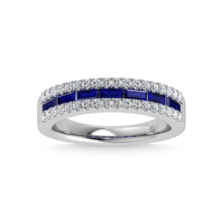 14K White Gold Diamond and Blue Sapphire 3/8 Ct.Tw. Fashion Ring