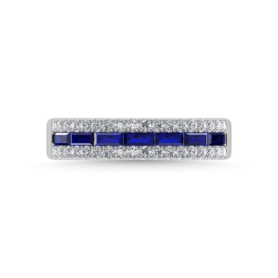 14K White Gold Diamond and Blue Sapphire 3/8 Ct.Tw. Fashion Ring