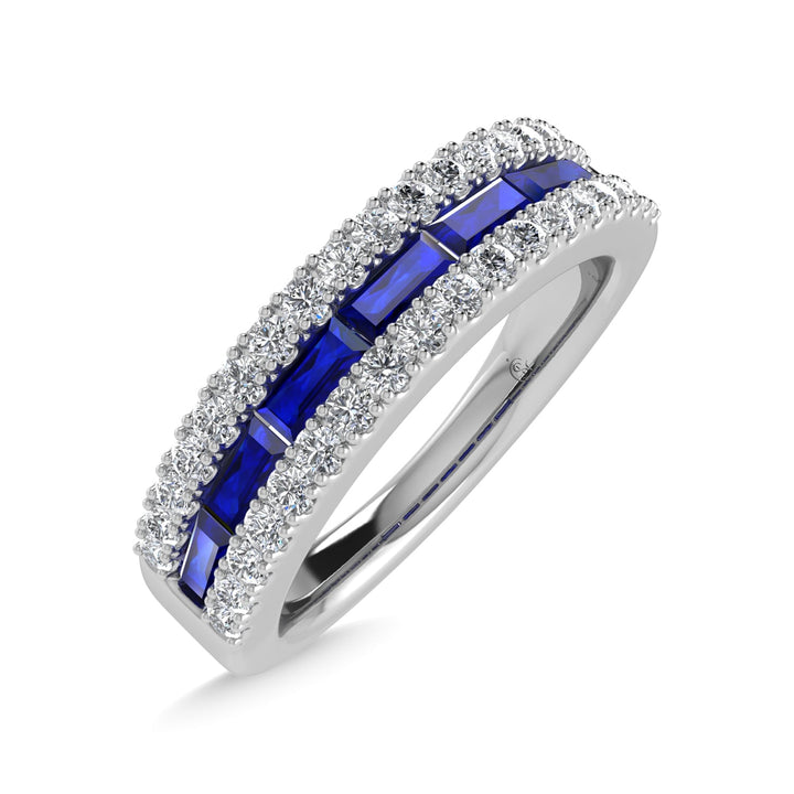 14K White Gold Diamond and Blue Sapphire 3/8 Ct.Tw. Fashion Ring