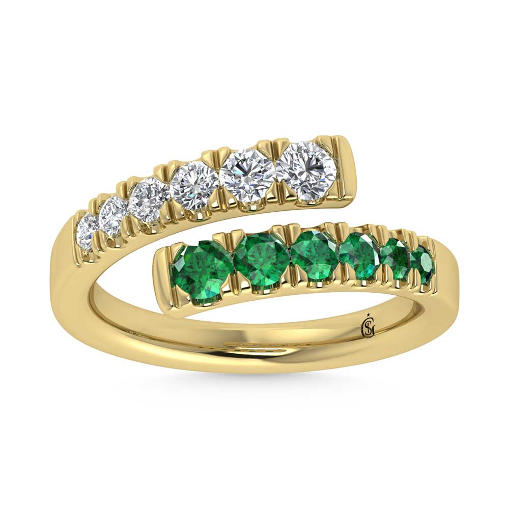 14K Yellow Gold Diamond 3/4 Ct.Tw. And Emerald Band