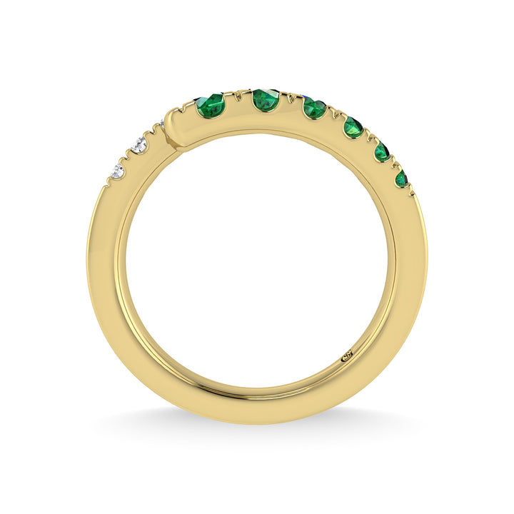 14K Yellow Gold Diamond 3/4 Ct.Tw. And Emerald Band