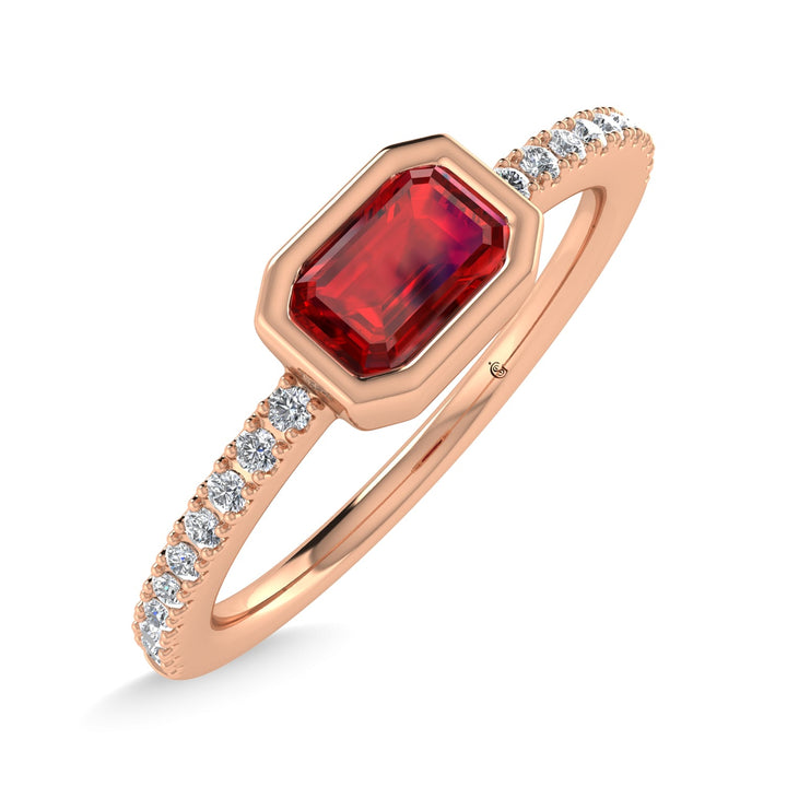 14K Rose Gold Diamond 3/8 Ct.Tw. And Ruby Ring