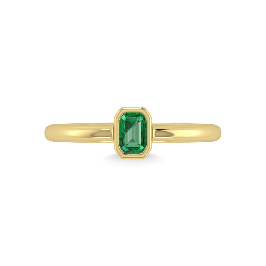 14K Yellow Gold Diamond 1/3 Ct.Tw. And Emerald Fashion Ring