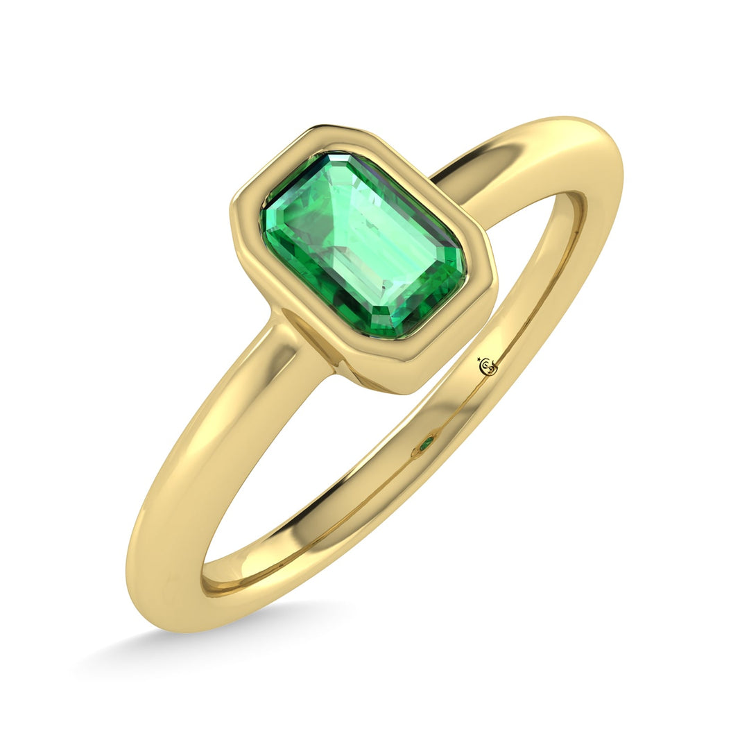 14K Yellow Gold Diamond 1/3 Ct.Tw. And Emerald Fashion Ring