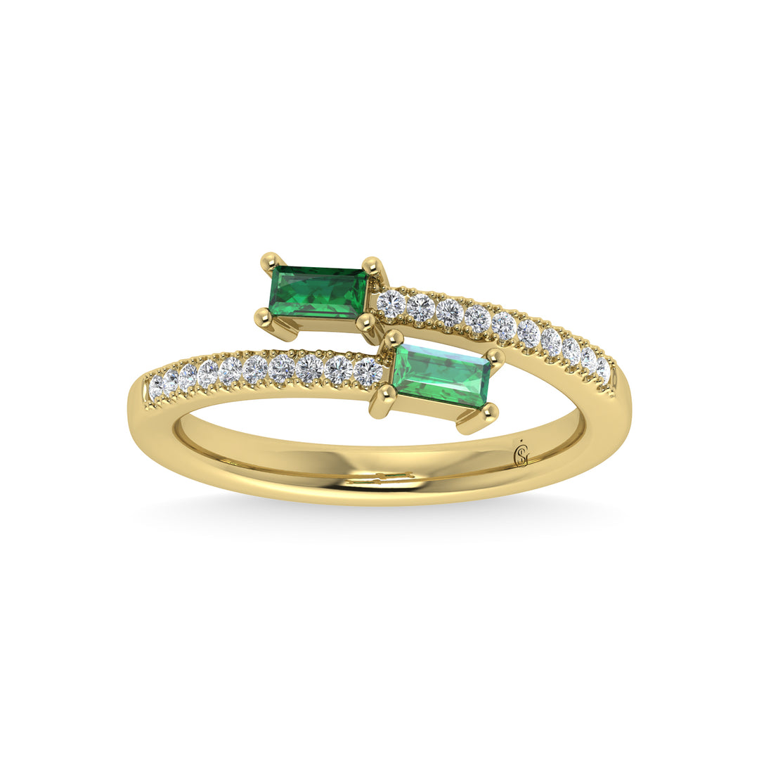 14K Yellow Gold Diamond 3/8 Ct.Tw. And Emerald Fashion Ring
