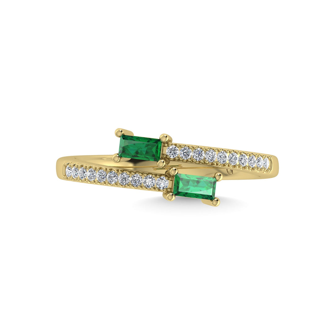 14K Yellow Gold Diamond 3/8 Ct.Tw. And Emerald Fashion Ring