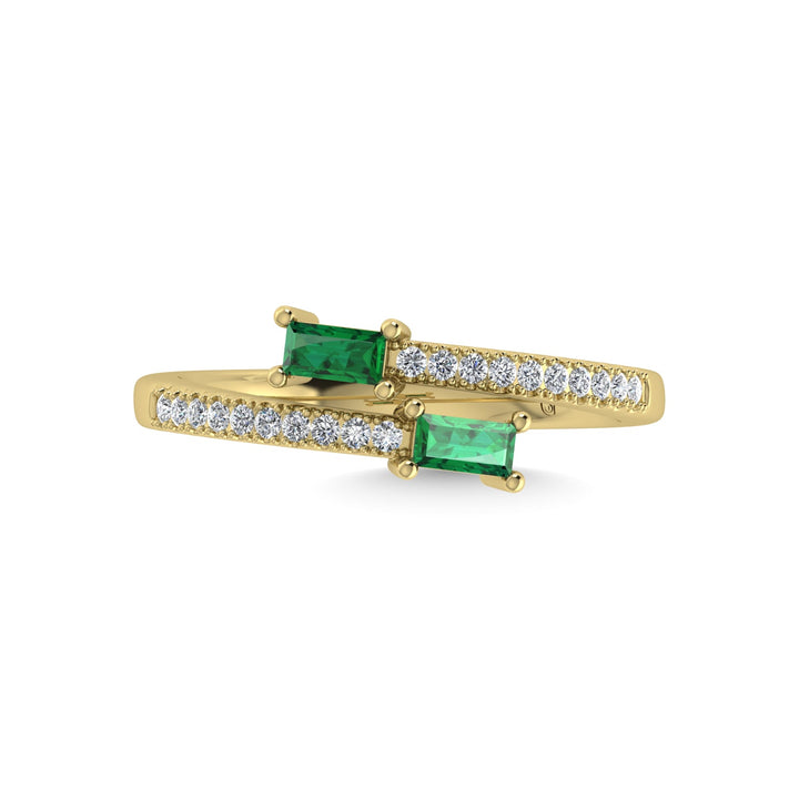 14K Yellow Gold Diamond 3/8 Ct.Tw. And Emerald Fashion Ring
