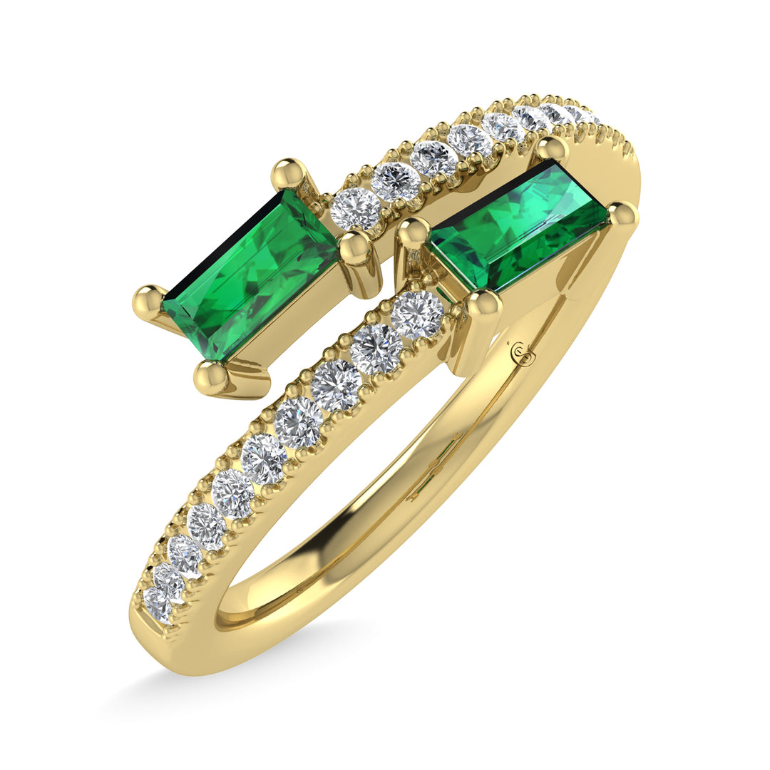14K Yellow Gold Diamond 3/8 Ct.Tw. And Emerald Fashion Ring