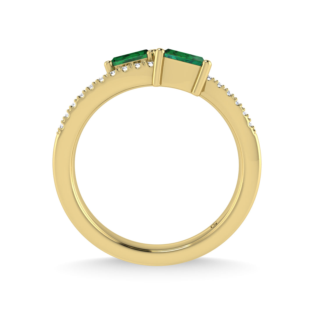 14K Yellow Gold Diamond 3/8 Ct.Tw. And Emerald Fashion Ring