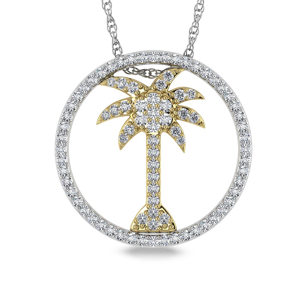14K Two Tone Diamond 1/2 Ct.Tw. Plam Tree Pendant