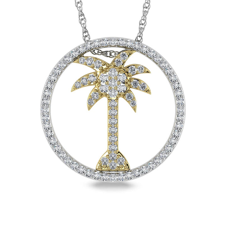 14K Two Tone Diamond 1/2 Ct.Tw. Plam Tree Pendant