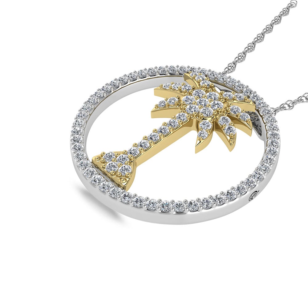14K Two Tone Diamond 1/2 Ct.Tw. Plam Tree Pendant